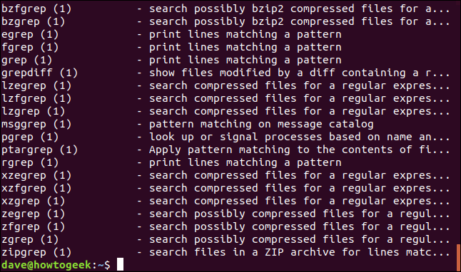 results for apropos grep in a terminal window