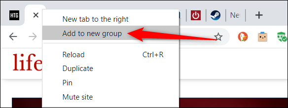 Right-click a tab and choose "Add to new group" from the context menu.