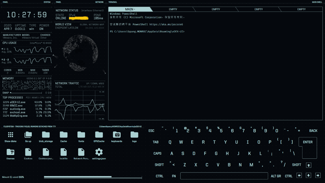 酷炫的终端模拟器eDEX-UI酷炫的终端模拟器eDEX-UI