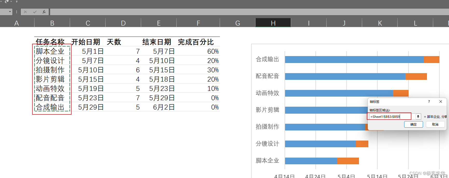 如何在Excel中创建甘特图,-CSDN博客