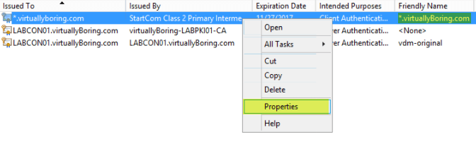 Add SSL Cert fo View - 7 Properties on Imported Certificate