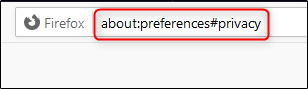 "about:preferences#privacy" in the Firefox address bar. 