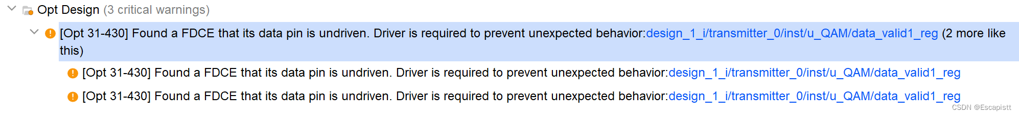 【VIVADO错误集锦】[Opt 31-430] Found a FDCE that its data pin is undriven ...