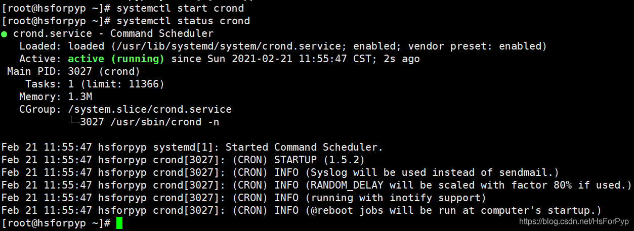 systemctl start crond status
