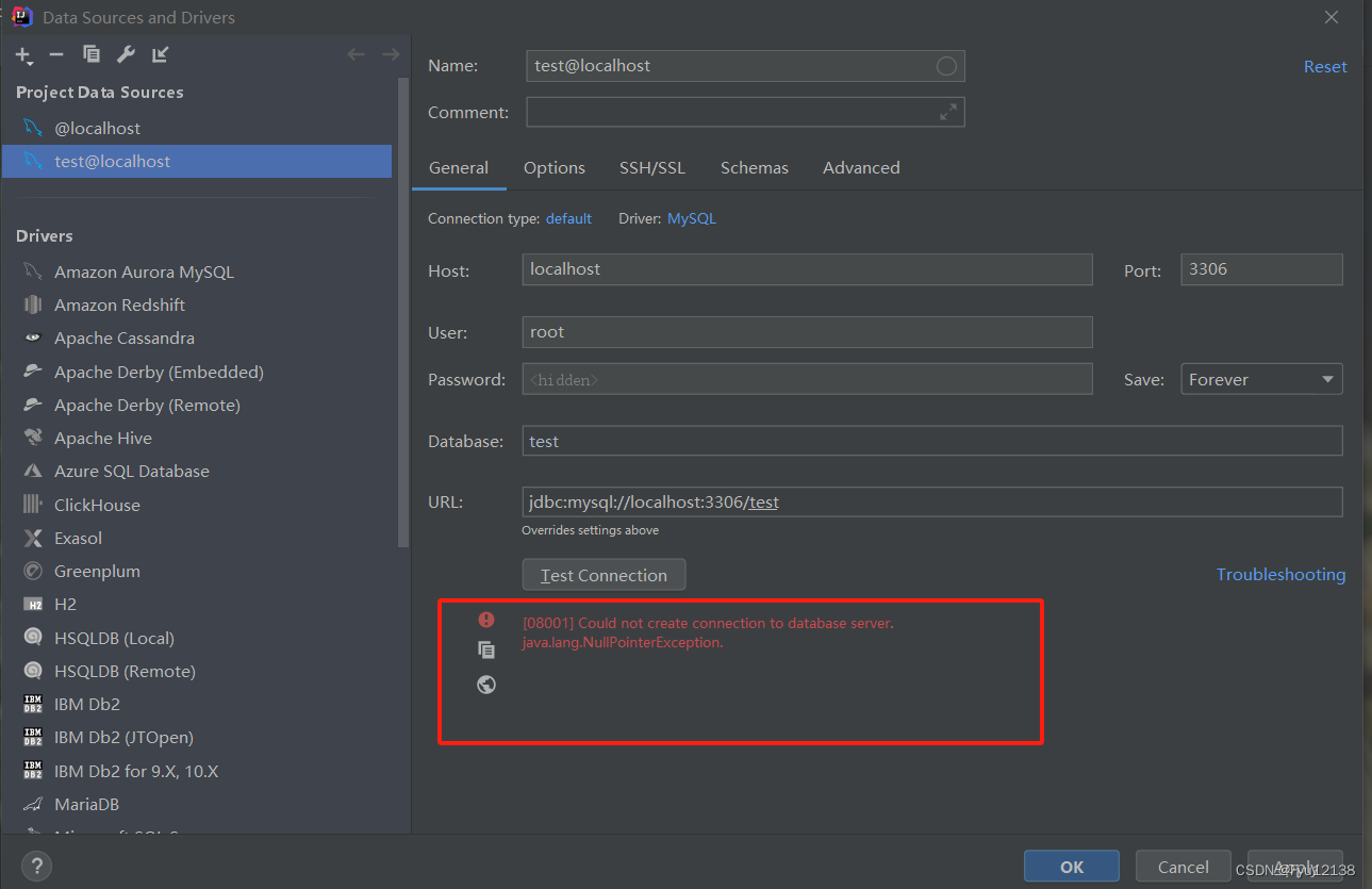 [08001] Could not create connection to database server.java.lang ...