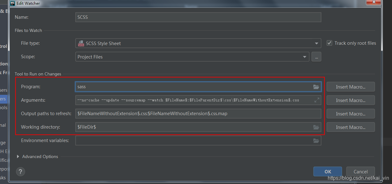 webstrom配置scss参数界面