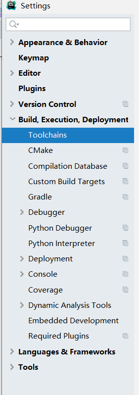 在Build,Execytion,Deployment中选择Toolchains