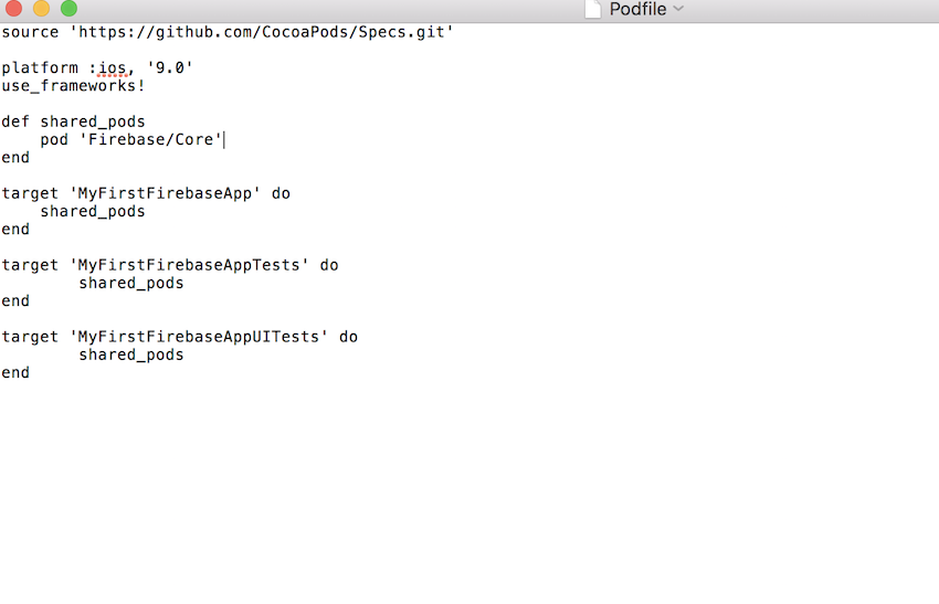 具有Firebase Core的Podfile