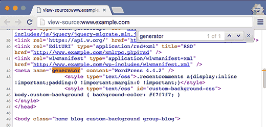 Looking for generator tag in the source code of a WordPress site