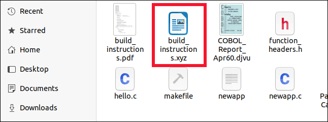OpenDocument file correctly identified within the Files file browser, even though its extension is XYZ.