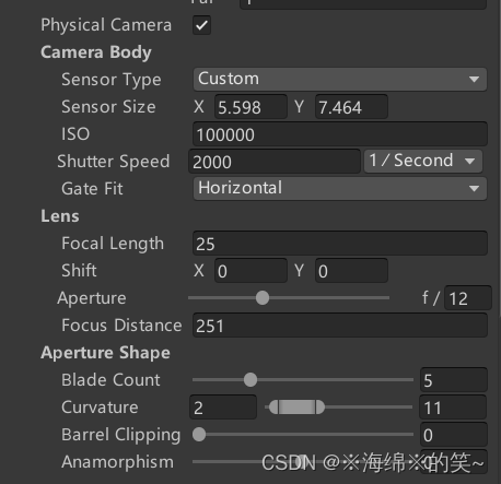 Unity - 调节camera物理相机参数(HDRP)_unity 物理相机-CSDN博客