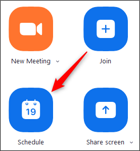 Schedule meeting button on home page of Zoom