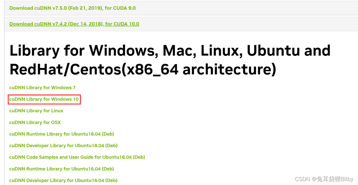 cuDNN选择Windows10