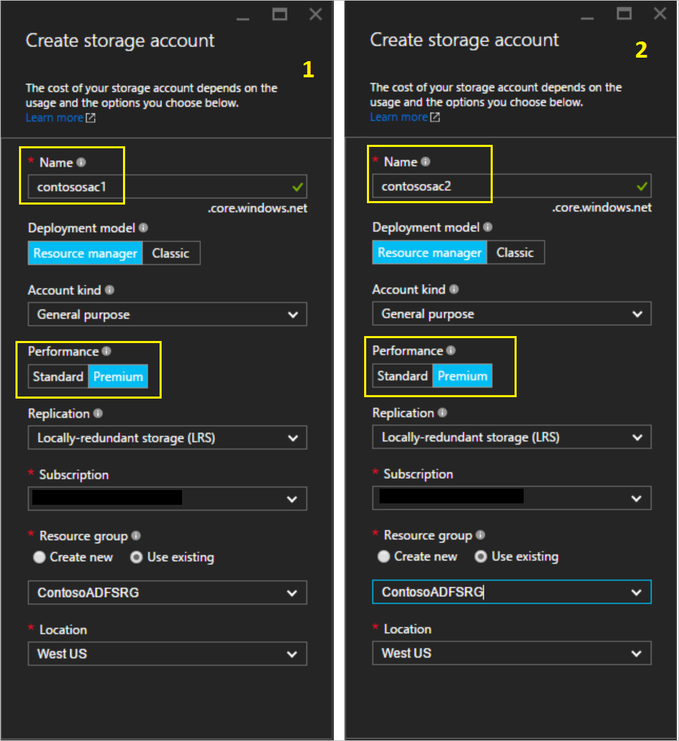 Create storage accounts