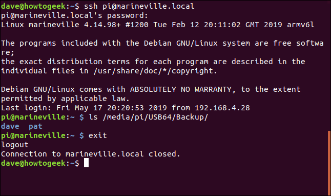 ssh to a raspberry pi in a terminal window