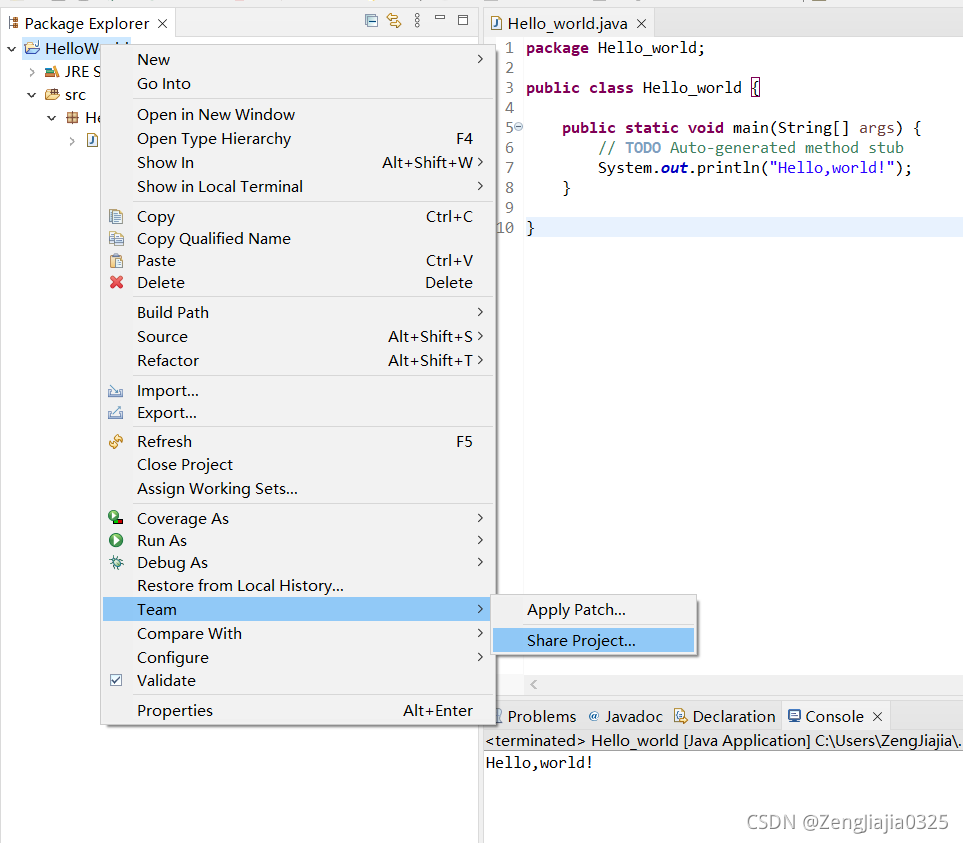 使用Eclipse编写“HelloWorld.java”并上传至GitHub_在本地文件夹,利用编辑器编写helloworld程序,并将代码 ...