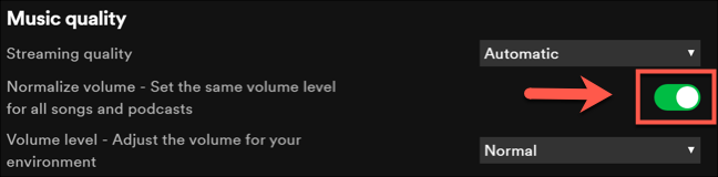 To disable audio normalization, press the slider next to the "Normalize Volume" setting.