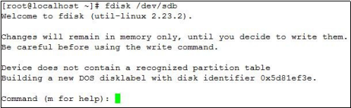 图 5.2 fdisk 分区工具的交互式操作界面