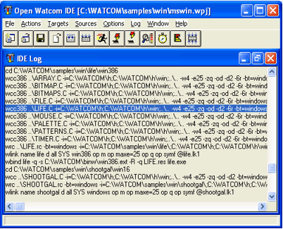 Open Watcom IDE Log after Compilation