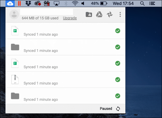The Google Backup and Sync icon in the Mac Menu Bar