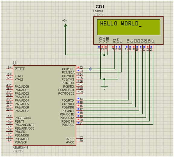 Simulation, AVR | Print HELLO WORLD on the 16x2 LCD