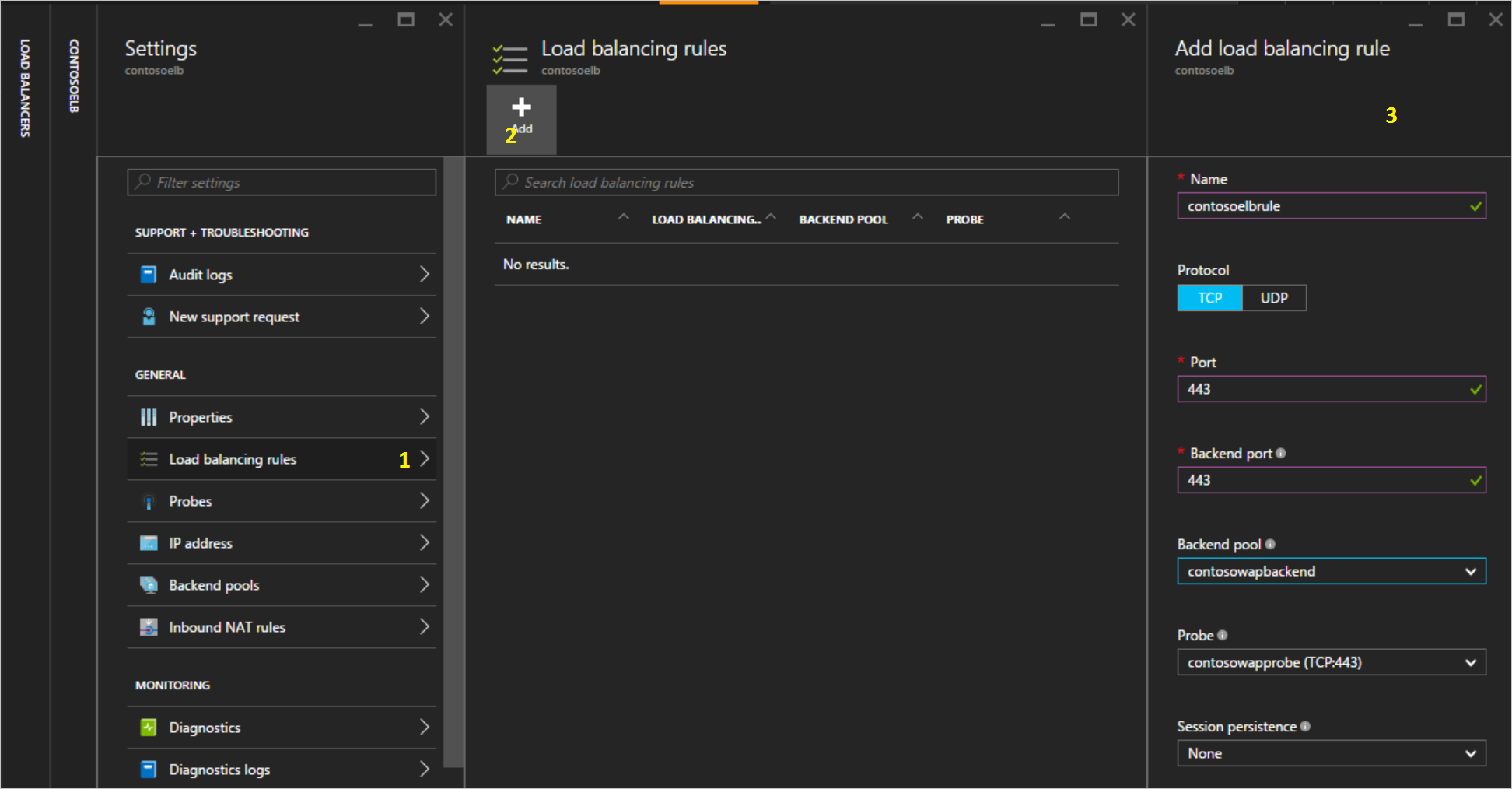 Configure balancing rules of Internet Facing Load Balancer