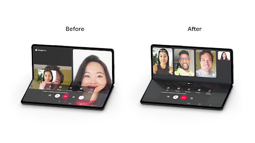 △ Google Duo 针对可折叠设备优化的体验