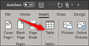 Insert a table in Word