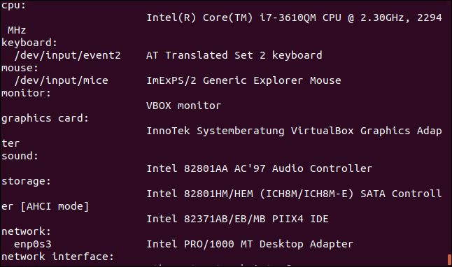 output from hwinfo in less in a terminal window