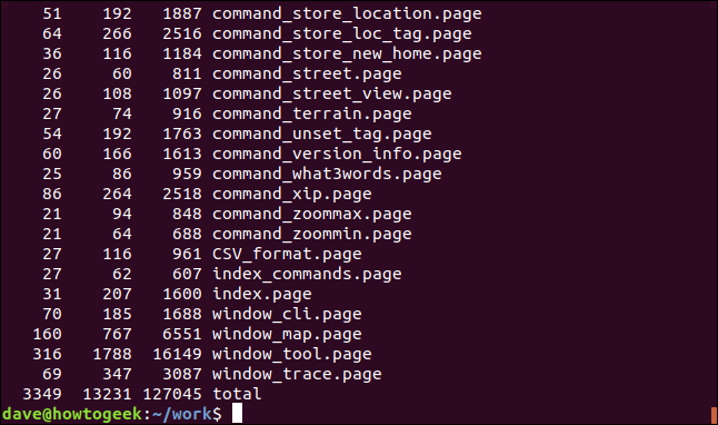 Count of words, charcaters, and lines in a terminal window