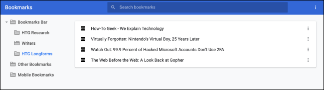 Bookmarks in folder in Bookmark Manager