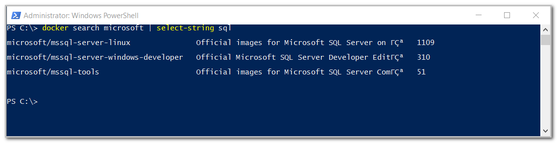 search SQL Server images available in docker hub by micrrosoft.