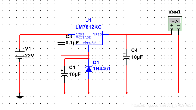 使用LM7812三端稳压器，稳压二极管为6。6V，实测输出电压18.6