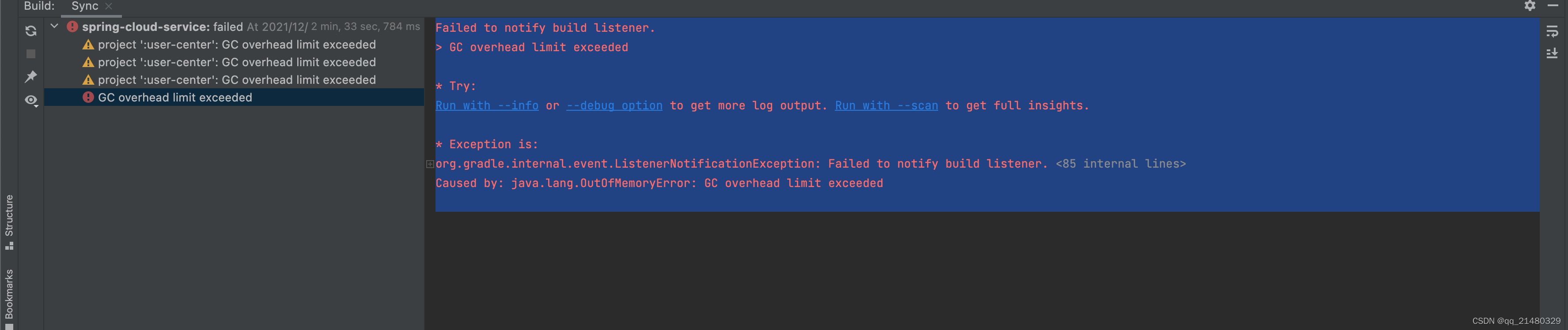 idea gradle GC overhead limit exceeded_failed to notify build listener ...