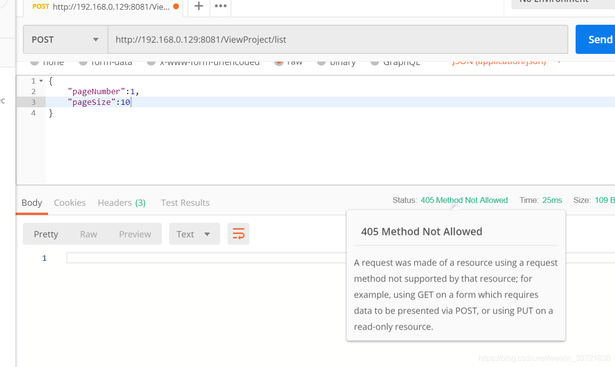 Postman请求报405错误,Method not Allowed_a request was made of a resource ...