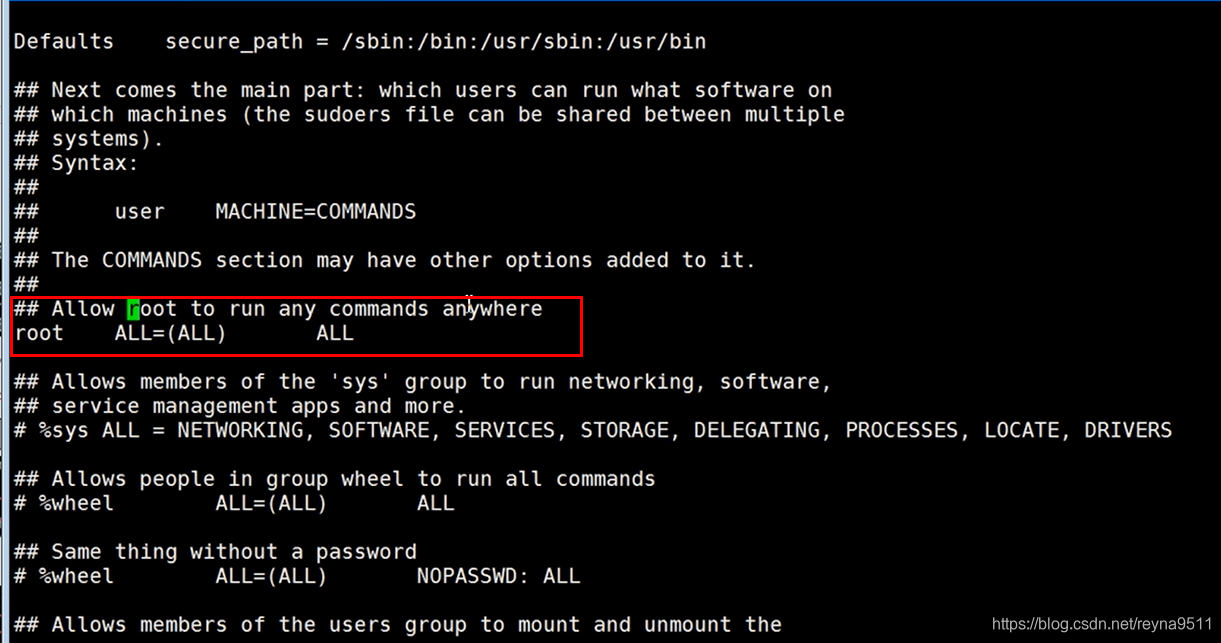 代表root用户可以操作所有命令在任何地方