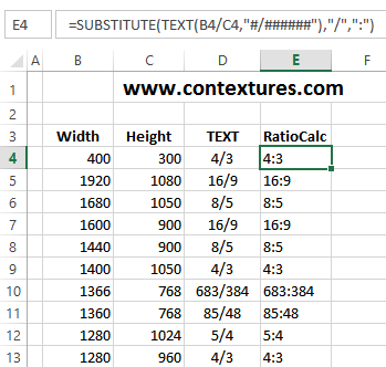 TEXT and SUBSTITUTE formula for ratio