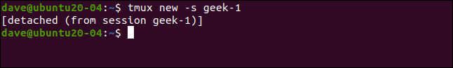 tmux message following detching a session, in a terminal window.