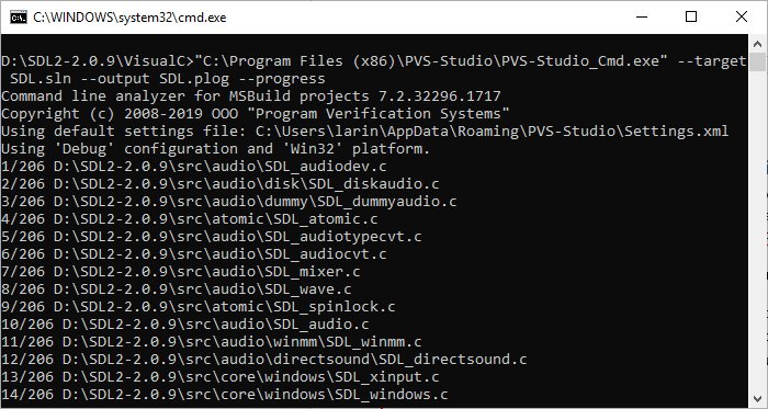 Figure 12. Output of the PVS-Studio_Cmd.exe program.