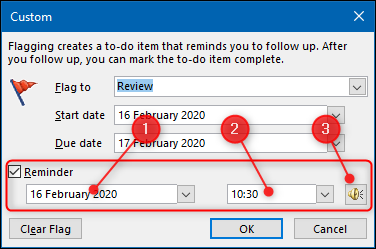 Select the checkbox next to the "Reminder" option, and then choose a date, time, and alert sound.