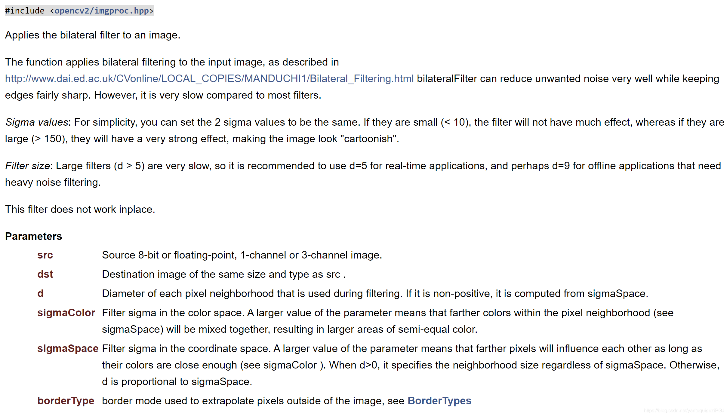 opencv中的bilateralFilter()函数