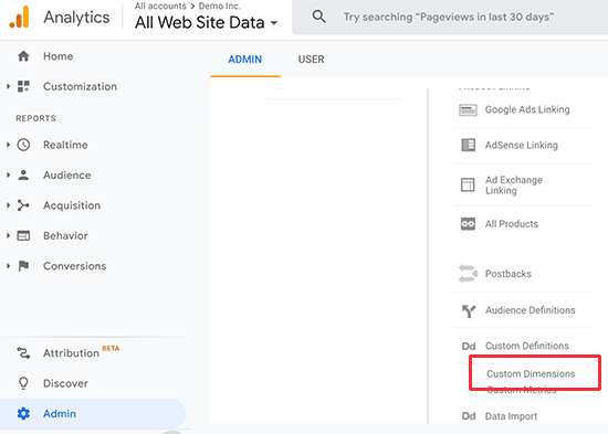 Setting up custom dimensions in Google Analytics