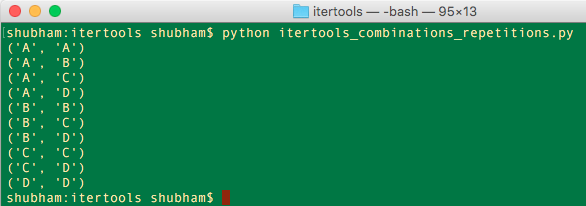 python itertools combinations repetitions