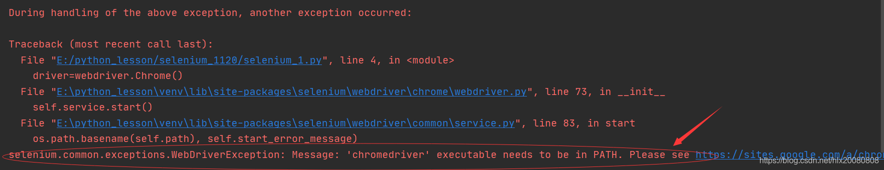 Python 使用Selenium测试时发生异常:selenium.common.exceptions.WebDriverException ...