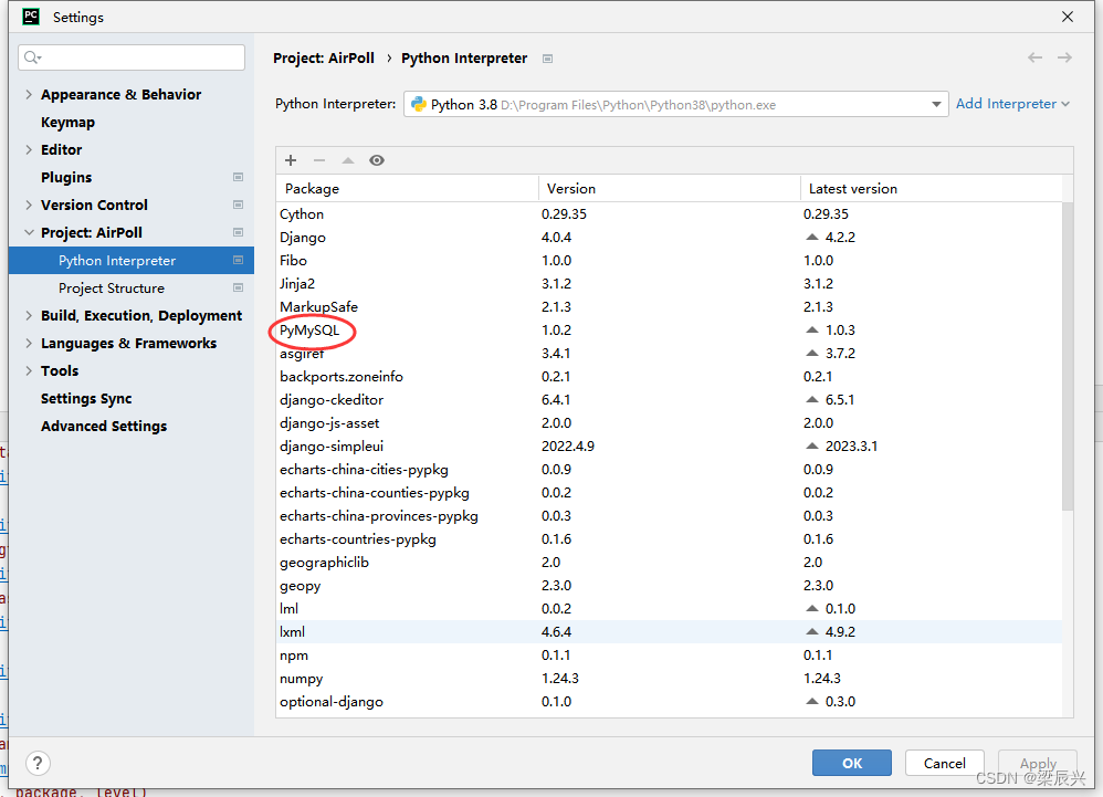 Pycharm运行Django项目时出现:ModuleNotFoundError: No module named ‘MySQLdb ...