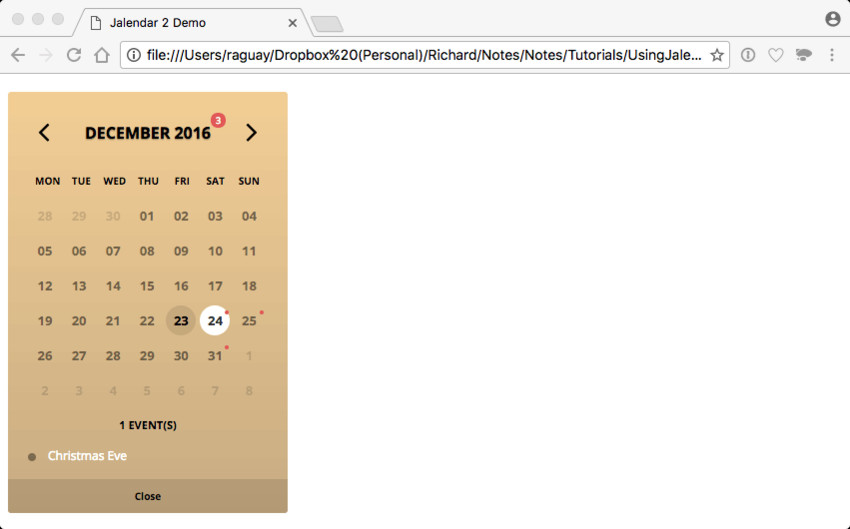 具有自定义参数的Jalendar