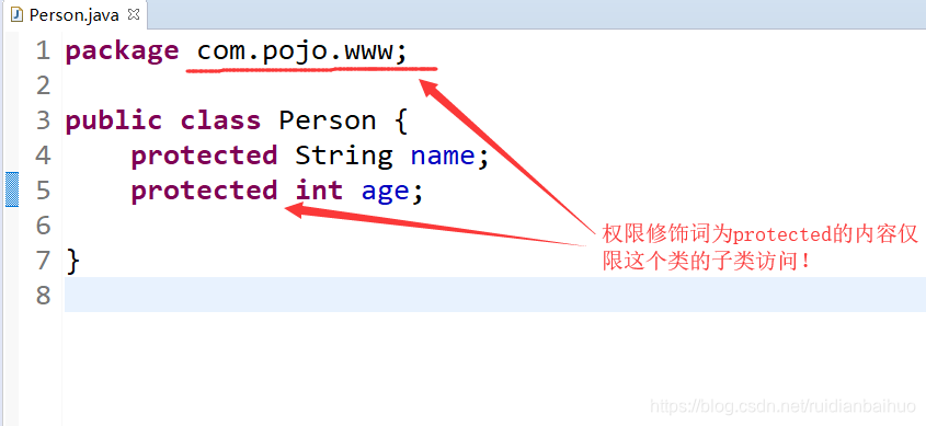 权限修饰词为potected的内容仅限这个类的子类能访问！