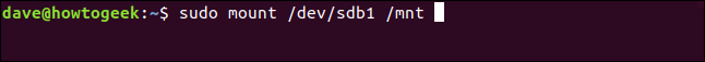 sudo mount /dev/sdb1 /mnt in a terminal window