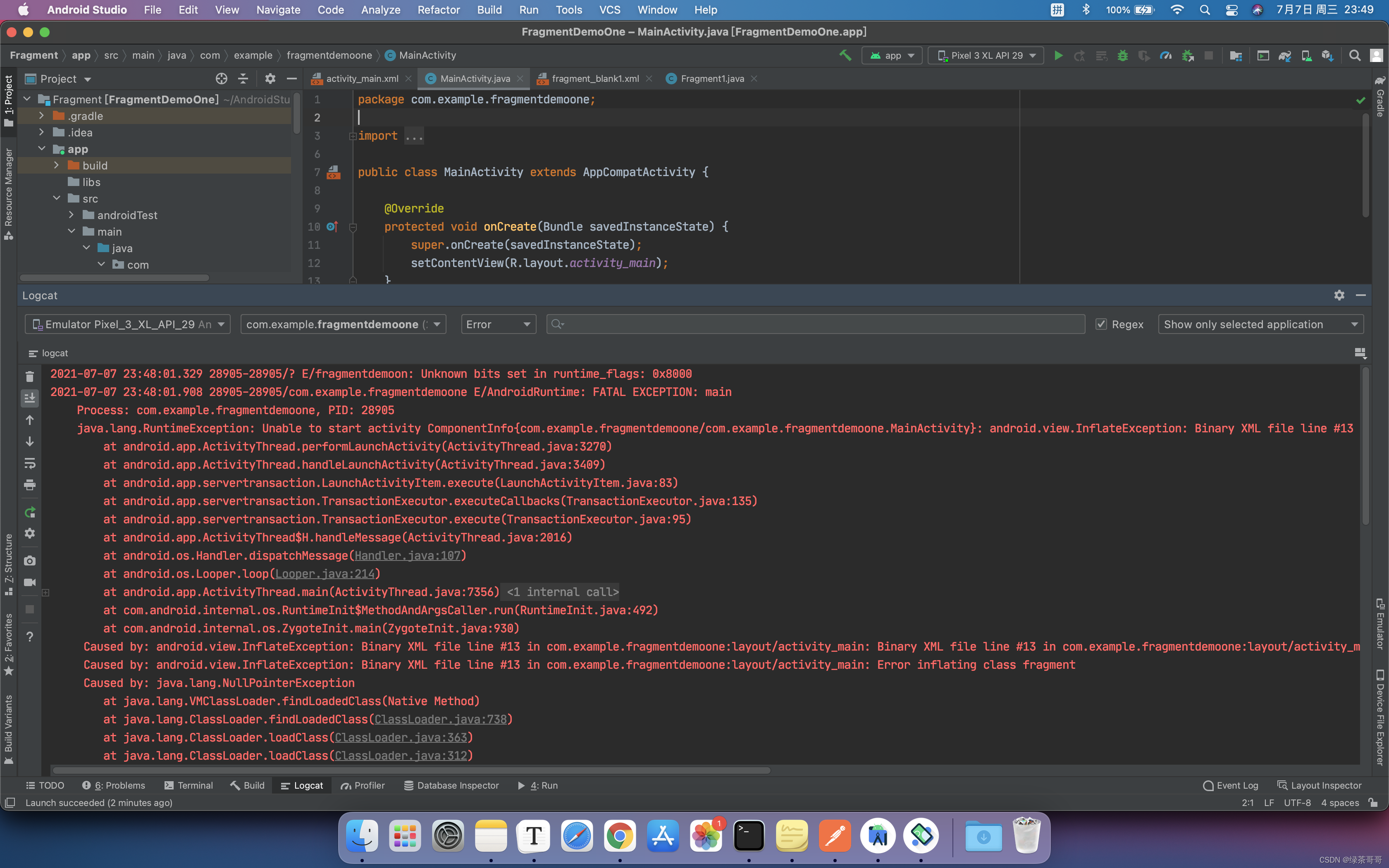 Android：android.view.InflateException: Binary XML file line #13 in com ...