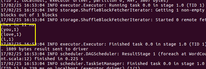 spark scala wordcount运行结果